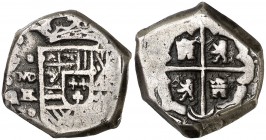 (¿1704?). Felipe V. (Madrid). . 2 reales. (Cal. 1237, mismo ejemplar) (Rodríguez Lorente 137, mismo ejemplar). 6,57 g. Rara. MBC-.