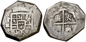 1704. Felipe V. (Madrid). M. 2 reales. (Cal. 1238 var). 6,63 g. El ejemplar de Calicó tiene el 4 de la fecha invertido. Muy rara. BC+.