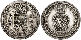 1708. Felipe V. Segovia. Y. 2 reales. (Cal. 1381). 5,87 g. Leves rayitas. Buen ejemplar. MBC+.