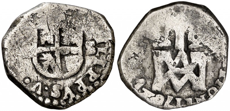1702. Felipe V. Sevilla. M. 2 reales. Inédita. 5,31 g. Tipo "María". Visible el ...