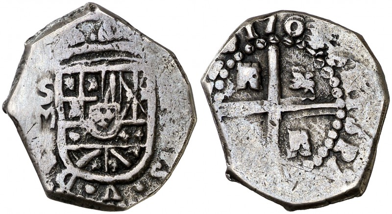 1704. Felipe V. Sevilla. M. 2 reales. (Cal. 1411, mismo ejemplar). 5,85 g. Visib...