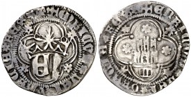 Enrique IV (1454-1474). Segovia. Medio real. (AB. 698.1 var). 1,46 g. Mismas leyendas en anverso y reverso. Muy rara. MBC-.