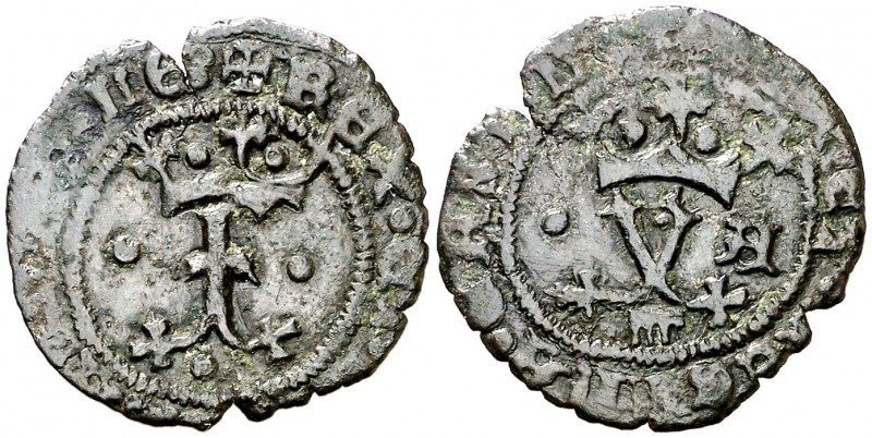 Reyes Católicos. Segovia. 1 blanca. (Cal. 625 var). 1,25 g. Sin el nombre de los...