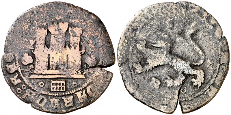 s/d. Juana y Carlos. Segovia. 4 maravedís. (Cal. 217). 3,91 g. Muy rara. BC.