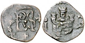 s/d (1587-1591). Felipe II. Segovia. . 1 blanca. (Cal. tipo 483, falta var) (J.S. A-243). 1,13 g. Acueducto de dos arcos y dos pisos. MBC-.