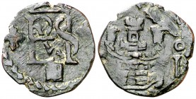 s/d (1587-1591). Felipe II. Segovia. . 1 blanca. (Cal. tipo 483, falta var) (J.S. A-245). 0,82 g. Acueducto de dos arcos y dos pisos. MBC.