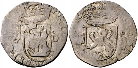 s/d (1567-1574). Felipe II. Segovia. . 1 cuartillo. (Cal. 852) (J.S. A-171). 2,57 g. Granada con hojas bajo el león. Acueducto de tres arcos y dos pis...