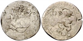 s/d (1567-1574). Felipe II. Segovia. 1 cuarto. (Cal. 854, mismo ejemplar, como 1 cuartillo) (J.S. A-179). 1 g. Acueducto de dos arcos y dos pisos, en ...