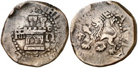 s/d (1575-1580). Felipe II. Segovia. . 2 cuartos. (Cal. 853) (J.S. tipo A67). 5,52 g. Acueducto de tres arcos y dos pisos en anverso, y dos arcos y do...