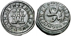 1597. Felipe II. Segovia. 2 maravedís. (Cal. 867) (J.S. B-12). 3,25 g. Sin indicación de ceca ni valor. Castillo con cuatro ventanas y cuatro almenas ...
