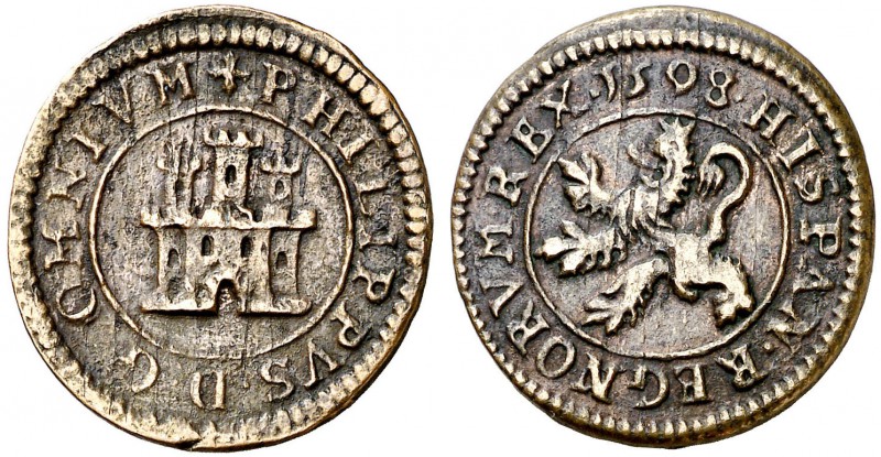 1598. Felipe II. Segovia. 2 maravedís. (Cal. 868) (J.S. tipo B4, falta var). 3,3...