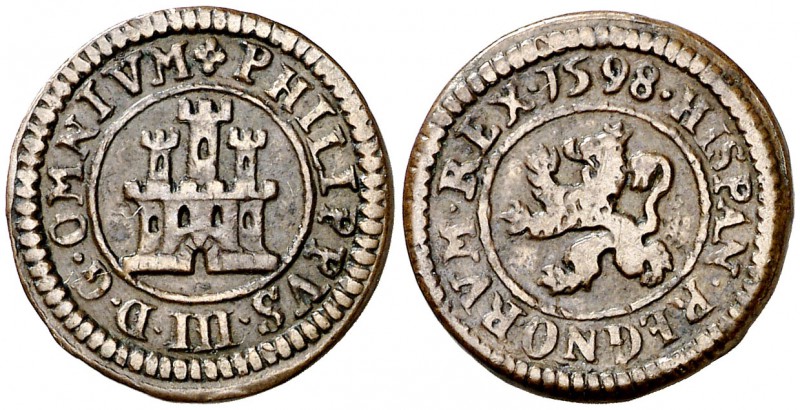 1598. Felipe III. Segovia. 1 maravedí. (Cal. 832, como 2 maravedís) (J.S. C-41)....