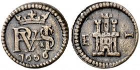 1606. Felipe III. Segovia. 1 maravedí. (Cal. 861) (J.S. D-276). 0,90 g. Acueducto vertical de dos arcos a derecha. Bella. Muy rara así. EBC-/MBC+.