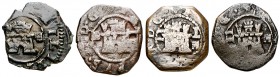 1602. Felipe III. Segovia. 2 maravedís. Lote de 4 monedas de diversas variantes, una con castillejo. BC+/MBC-.