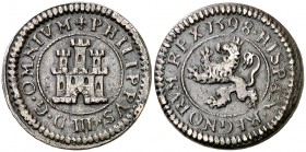 1598. Felipe III. Segovia. 2 maravedís. (Cal. 796, como 4 maravedís) (J.S. C-31). 3,51 g. Sin indicación de ceca, valor ni ensayador. Rara. MBC.