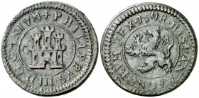 1598. Felipe III. Segovia. C. 2 maravedís. (Cal. 797, como 4 maravedís) (J.S. C-34). 3,71 g. Sin indicación de ceca ni valor. Escasa. MBC.