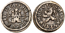 1604. Felipe III. Segovia. 2 maravedís. (Cal. 836) (J.S. D-264). 1,80 g. Acueducto vertical de dos arcos a derecha. MBC.