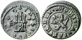 1619. Felipe III. Segovia. 2 maravedís. (Cal. 853) (J.S. D-270). 1,69 g. Acueducto vertical de dos arcos a derecha. Los I del valor separados. MBC/MBC...