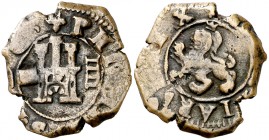 s/d. Felipe III. Segovia. 4 maravedís. (Cal. tipo 226) (J.S. D-170a). 3,75 g. Acueducto invertido de dos arcos y dos pisos. Cospel irregular. (MBC).