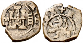 s/d. Felipe III. Segovia. 4 maravedís. (Cal. falta) (J.S. tipo D33, falta var). 3,44 g. Acueducto de dos arcos. Escasa. MBC-.