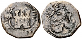 1619. Felipe III. Segovia. 4 maravedís. (Cal. 794) (J.S. D-174). 1,99 g. Acueducto de tres arcos que corta la orla interior. Escasa. MBC-.