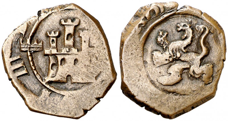 1619. Felipe III. Segovia. 4 maravedís. (Cal. 794) (J.S. D-175). 2,96 g. Acueduc...