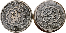 1598. Felipe III. Segovia. 4 maravedís. (Cal. 744, como 8 maravedís) (J.S. C-19). 5,54 g. Sin indicación de ceca, valor ni ensayador. Con el ordinal d...