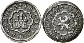 1601. Felipe III. Segovia. C. 4 maravedís. (Cal. 749, como 8 maravedís) (J.S. C-25). 5,45 g. Sin indicación de ceca ni valor. Escasa. MBC/MBC-.