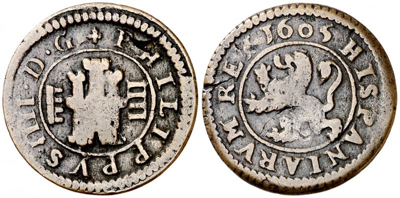 1605. Felipe III. Segovia. 4 maravedís. (Cal. 808 var) (J.S. tipo D48, falta var...
