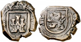 1618. Felipe III. Segovia. 8 maravedís. (Cal. 742) (J.S. D-135, mismo ejemplar). 7,23 g. Acueducto vertical de tres arcos a derecha. MBC-.