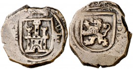 1619. Felipe III. Segovia. 8 maravedís. (Cal. 743) (J.S. D-128). 6,20 g. Acueducto vertical de tres arcos a derecha. MBC-.