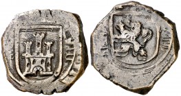 1619. Felipe III. Segovia. 8 maravedís. (Cal. 743) (J.S. D-139a). 7,75 g. Acueducto vertical de tres arcos a derecha. Valor a derecha en anverso y rev...