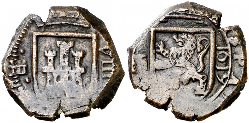 1619. Felipe III. Segovia. 8 maravedís. (Cal. 743) (J.S. tipo D30, falta var). 6...