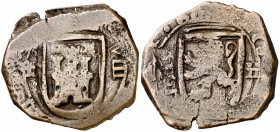 1619. Felipe III. Segovia. 8 maravedís. (Cal. 743) (J.S. D-160). 5,32 g. Acueducto invertido de dos arcos y dos pisos en anverso y reverso. Escasa. BC...