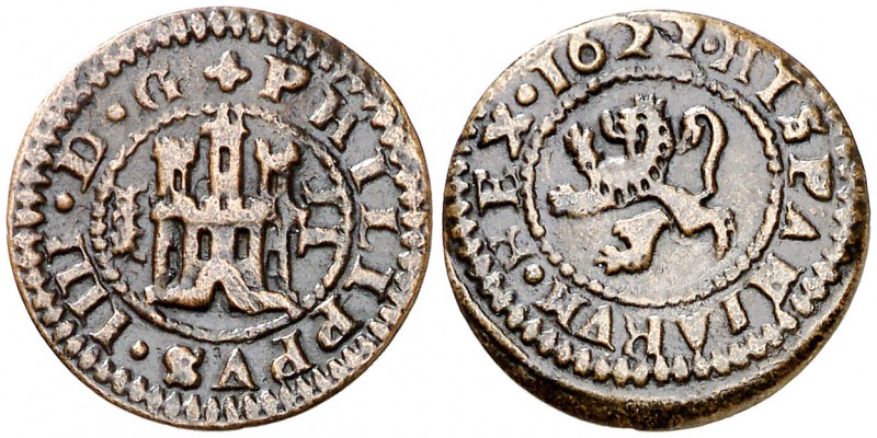1622. Felipe IV. Segovia. 2 maravedís. (Cal. 1556) (J.S. F-282 var). 1,35 g. Acu...