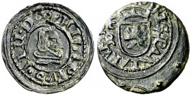 (16)63. Felipe IV. Segovia. . 2 maravedís. (Cal. 1561) (J.S. M-579). 0,49 g. Acuñación desplazada en reverso. Muy rara. MBC+.