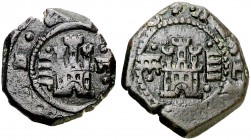 (1621-1626). Felipe IV. Segovia. 4 maravedís. (Cal. tipo 353) (J.S. tipo F26 y F27 var). Lote de 2 monedas: acueductos horizontales a derecha y a izqu...