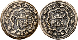 1658. Felipe IV. Segovia. 4 maravedís. (Cal. 1546, mismo ejemplar) (J.S. K-106, mismo ejemplar). 5,46 g. Prueba no adoptada. Fecha a derecha de REX. R...
