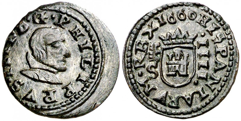 1660. Felipe IV. Segovia. S. 4 maravedís. (Cal. 1547) (J.S. M-565). 1,17 g. Buen...