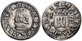 1664/3. Felipe IV. Segovia. . 4 maravedís. (Cal. 1553 var) (J.S. M-573). 0,90 g. Leves golpecitos. Buen ejemplar. Escasa. MBC+.
