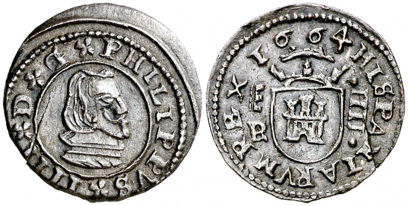 1664. Felipe IV. Segovia. . 4 maravedís. (Cal. 1553) (J.S. M-572). 1,05 g. Leve ...