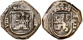 1622. Felipe IV. Segovia. 8 maravedís. (Cal. 1517) (J.S. F-163). 4,92 g. Acueducto vertical de tres arcos a izquierda. Buen ejemplar. MBC/MBC+.