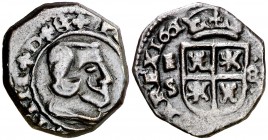 1661. Felipe IV. Segovia. S. 8 maravedís. (Cal. 1530) (J.S. M-487, mismo ejemplar). 2,36 g. Acuñada a martillo. Acueducto vertical de dos arcos a dere...