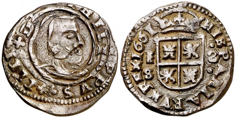 1661. Felipe IV. Segovia. S 8 maravedís. (Cal. falta) (J.S. M-488, mismo ejempla...