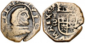 1661. Felipe IV. Segovia. . 8 maravedís. (J.S. pág. 453, mismo ejemplar). 2 g. Falsa de época. Acueducto vertical de dos arcos a derecha. Ensayador y ...