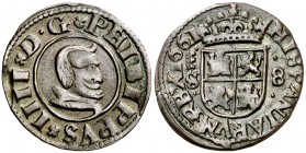 1661. Felipe IV. Segovia. . 8 maravedís. (Cal. 1531) (J.S. M-545). 1,93 g. Acueducto vertical de dos arcos a derecha. Buen ejemplar. MBC+.