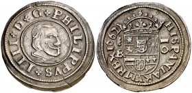 1662. Felipe IV. Segovia. . 16 maravedís. (Cal. 1510) (J.S. M-518). 4,76 g. Atractiva. Escasa así. EBC-.