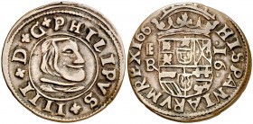166 (sic). Felipe IV. Segovia. . 16 maravedís. (J.S. pág. 459-460). 3,83 g. Falsa de época. MBC.