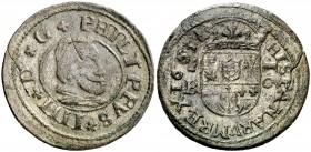 1663. Felipe IV. Segovia. . 16 maravedís. (Cal. 1512) (J.S. M-528). 3,63 g. Grieta. Rara. MBC.