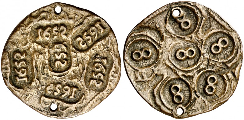 1652. Felipe IV. (J.S. pág. 322). 5 g. Prueba de punzón de valor 8 aplicada 6 ve...